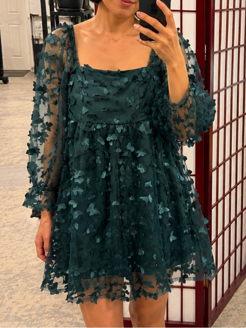 THIRTYTHIRTY Green 3D Floral Babydoll Dress Small Fairycore Cottagecore